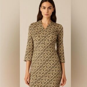 J. McLaughlin Tan Geometric Long Sleeve Dress
